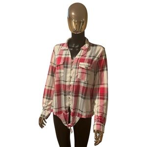 New York Laundry Rhinestone Button Up Plaid Top